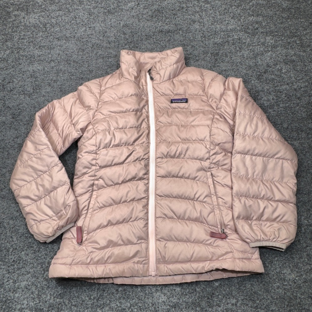 Patagonia Down Sweater Jacket Girls Medium 10 Pink Puffer Quilted Full Zip Kids